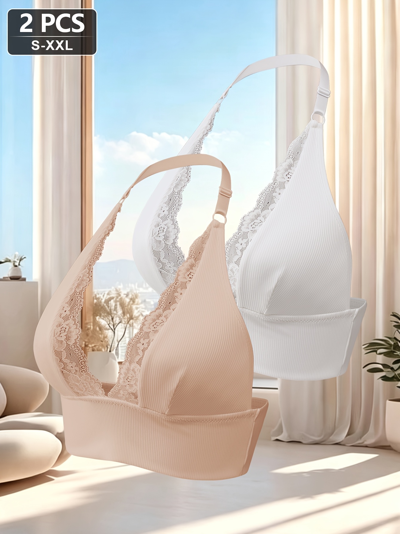 2pcs Women's Lace Vest Bra Set, Halter Neck Design
